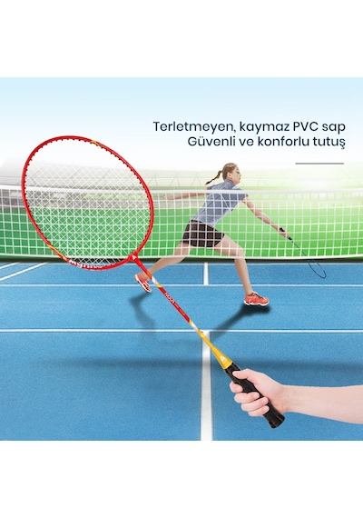 Agnıte F2108 Badminton Raket Seti 2 Raket + 3 Badminton Topu Mavi/kırmızı
