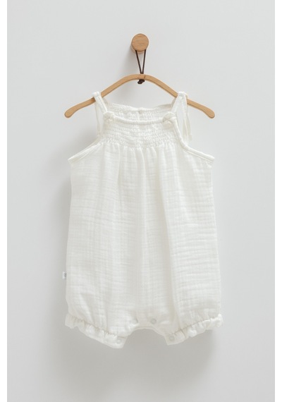 Kıpırık Baby Kız Bebek Müslin Tulum Ekru Çiçek Detaylı-1290 Ekru