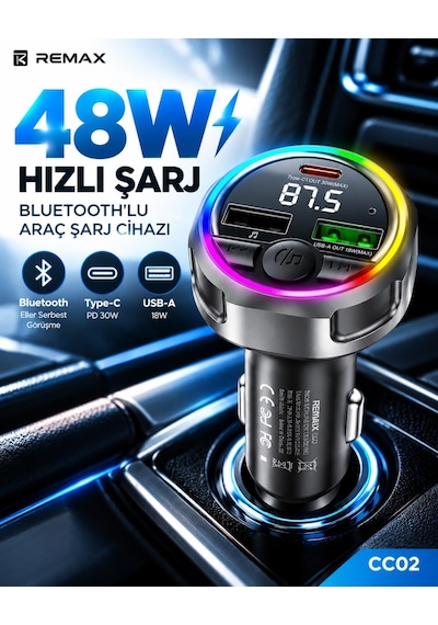 48w Rgb Işıklı Fm Transmitterli Araç Şarj Cihazı S