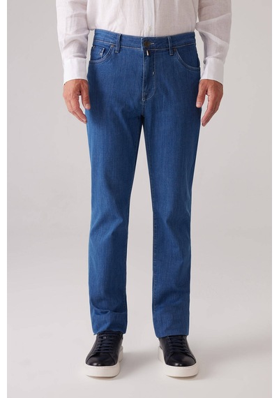 Ysf Erkek Mavi Likralı Pamuklu Regular Fit Jean Kot Pantolon