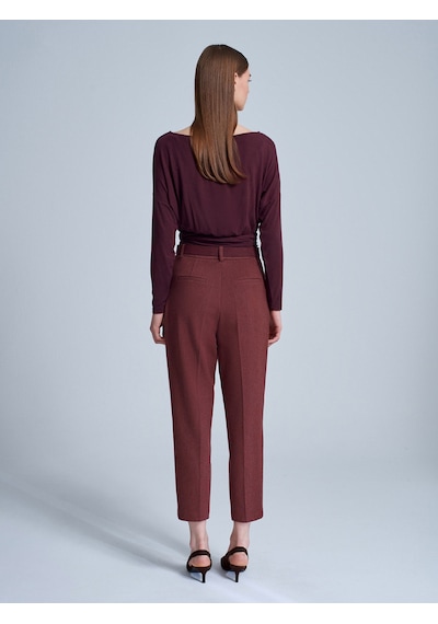 Dilvin 72193 Süet Kemerli Pensli Kumaş Pantolon-bordo Bordo