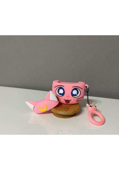 Apple Uyumlu iPhone 1/2. Nesil  Koruyucu Bluetooth Kulaklık Kılıfı Kedicik Mouse Figürlü Pembe Airpods 1/2. Nesil