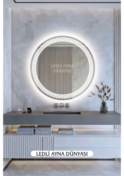80 Cm Beyaz Banyo Antre Makyaj Duvar Ledli Ayna Beyaz - Gümüş