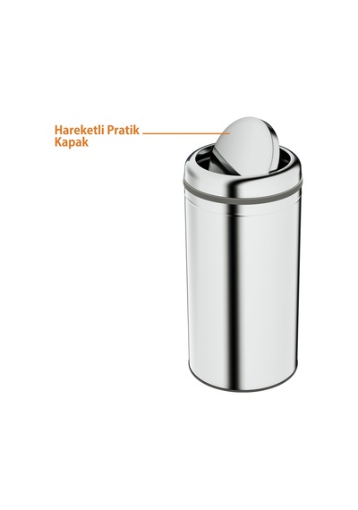 Aqua Bagno Basic Çöp Kovası - Sallanır Kapaklı 45 L, Parlak Krom Paslanmaz Krom