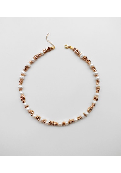Hematit Taşlı İnci Kolye Beyaz - Rose Gold
