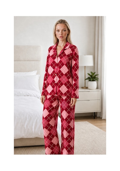 Fit Women Kadın Casual Esnek Bol Kırmızı Pijama Takımı 4668