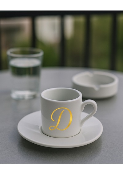 Türk Kahvesi Fincanı Harf, Espresso Fincanı Harf Beyaz - Altın14
