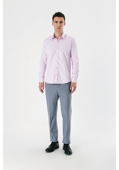 İmza Pembe Uzun Kollu Armürlü Cepsiz Pamuklu Likralı Slim Fit Dar Kesim Gömlek 1004240193-pembe Pembe