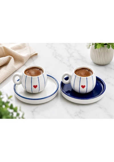 2 Kişilik Seramik 90 Ml Türk Kahvesi Fincan Takımı Kalpli Genel