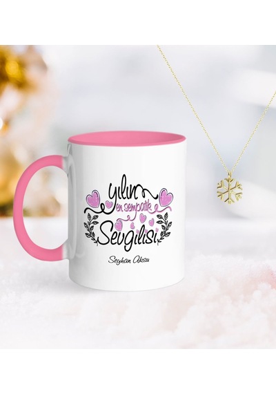 Kişiye Özel Yılın En Sempatik Sevgilisi Pembe Kupa Ve Kar Tanesi
