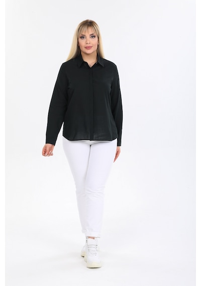 Pera Moda Büyük Beden %100 Pamuk Gömlek Siyah