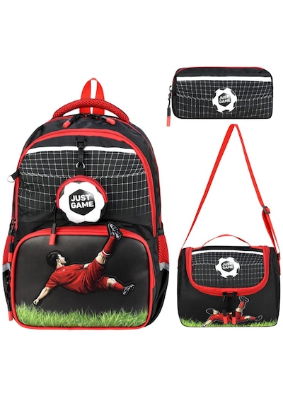 3'lü Set İlkokul Çantası Futbol Topu Desenli Takım Termal Folyo Beslenmeli Erkek Çocuk İlkokul Sırt Çantası Kırmızı 3'lü Set İlkokul Çantası Futbol Topu Desenli Takım Termal Folyo Beslenmeli Erkek Çocuk İlkokul Sırt Çantası Kırmızı