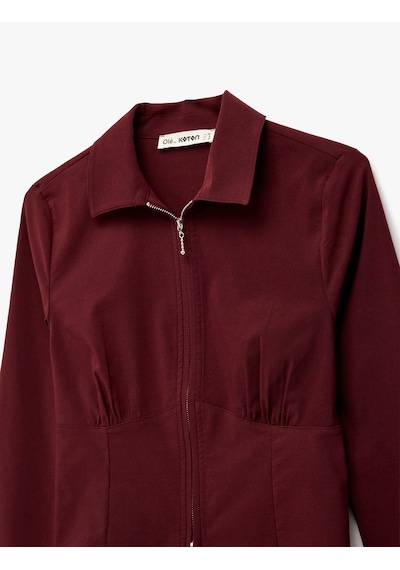 Koton Uzun Kollu Crop Korse Detaylı Fermuarlı Gömlek Bordo 6wal60053ıw Bordo