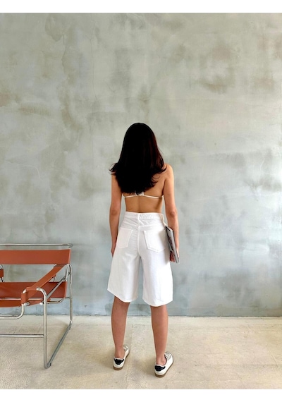 White Denim Bermuda Şort Beyaz