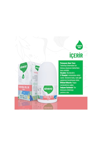 Siveno %100 Doğal Roll On Teen Girl Genç Kız Deodorant Ter Kokusu Önleyici Bitkisel Leke Bırakmayan Vegan 50 ML