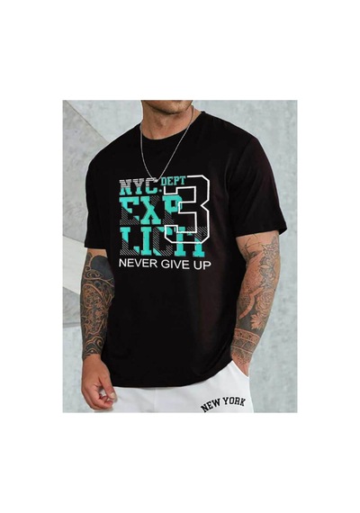Medinenur Unisex Nyc Baskılı Bisiklet Yaka Tshirt Siyah