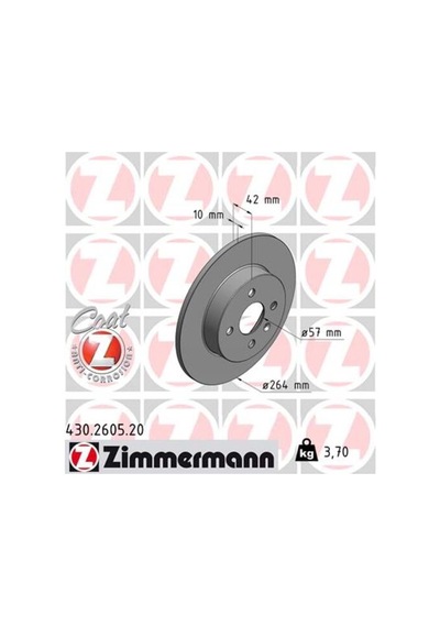 Zimmermann 430.2605.20 Arka Fren Aynası Astra H L67 04 14 Combo C 01 11 Meriva A 03 10 264x10x4dl Dolu Bd1402d
