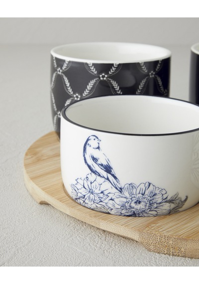 English Home Floral Grace Stoneware 5 Parça Sunumluk 25 Cm Siyah - Beyaz Siyah  -  Beyaz