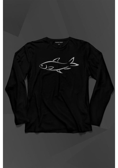 Balık Silüeti Çizimi Fish Vector Uzun Kollu Tişört Baskılı T-shirt 001