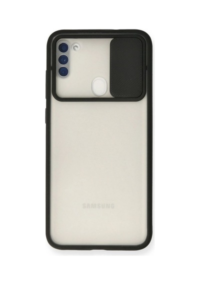 Samsung Uyumlu Galaxy A11 Kılıf Palm Buzlu Kamera Sürgülü Silikon - Siyah Çok Renkli