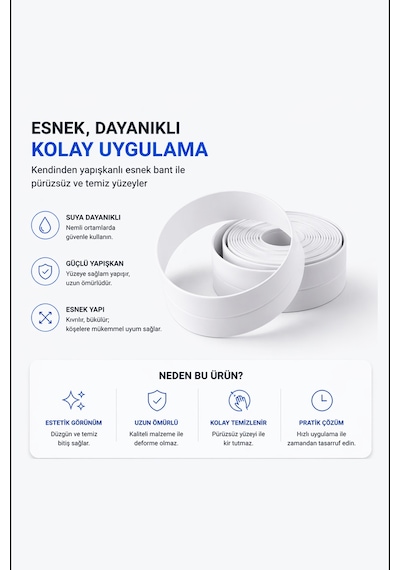 Su Sızdırmaz Bant 3 Adet Lavabo Küvet Kenar Bandı 3.2 M Su Geçirmez İzolasyon Bandı