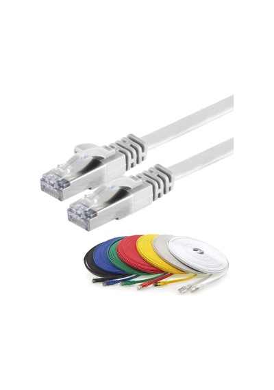 Cat7 Yassı Ftp Ethernet Network Lan İnternet Kablosu, Beyaz 2 Metre Standart