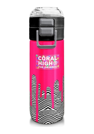 Coral High Kız Çocuk 500 Ml Okul Ve Günlük Paslanmaz Çelik Termos - Pembe Siyah Beyaz Desenli - Sızdırmaz Çok Renkli
