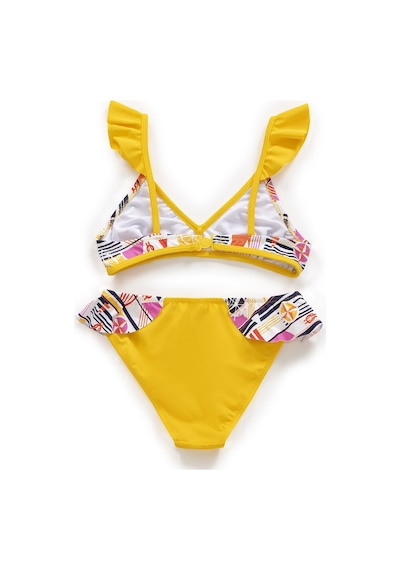 Endeep Kız Çocuk Desenli Volanlı Sarı Bikini Takımı-sarı Sarı