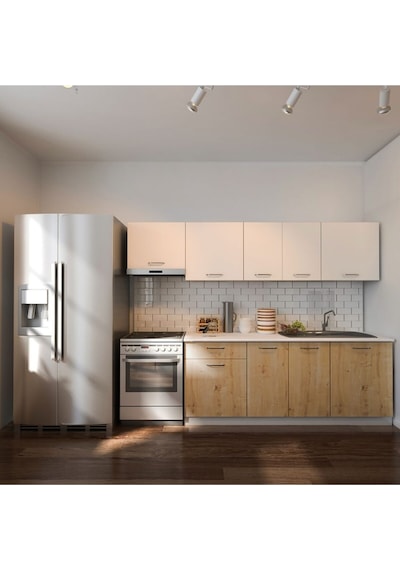 Tdesigno Nisa Hazır Mutfak Dolabı 260 CM Safir Meşe Beyaz Atlantik Çam - Beyaz