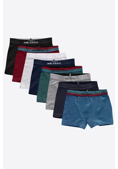 Malabadi Erkek Çocuk Karışık Renk 8 Li Paket Pamuk Elastan Boxer 208 Renkli