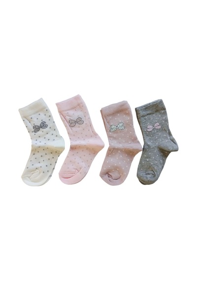 Butik Kız Çocuk 4 Adet Fiyonk Desenli Soket Çorap 5-6,9-10,11-12 Yaş