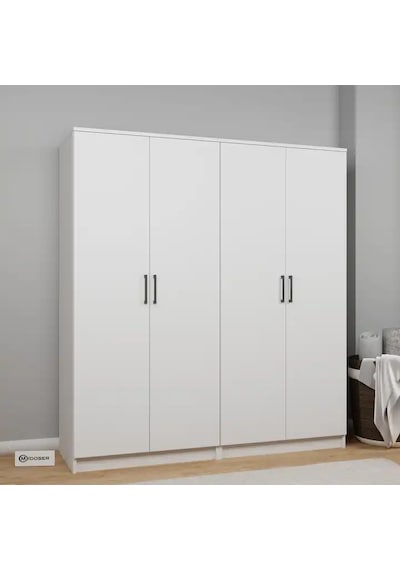 Kardelen Serisi 160 Cm Mat Beyaz 4 Kapılı 8 Raflı Elbise Dolabı - Gardırop Seti Beyaz Kardelen Serisi 160 Cm Mat Beyaz 4 Kapılı 8 Raflı Elbise Dolabı - Gardırop Seti Beyaz
