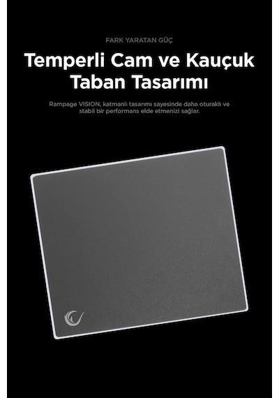 Vision Cam Mouse Pad Kauçuk Taban 450x400x3mm Micro-etched Cam Slip Resistant Gaming Siyah