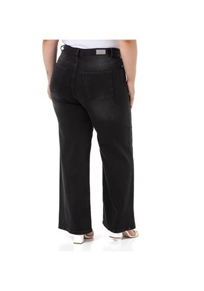 Disentis Büyük Beden Yüksek Bel Geniş Paça Siyah Denim Pantolon-siyah Siyah