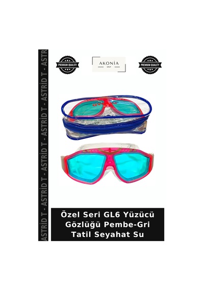 Özel Seri Gl6 Yüzücü Gözlüğü Pembe-gri Tatil Seyahat Su Gri - Pembe