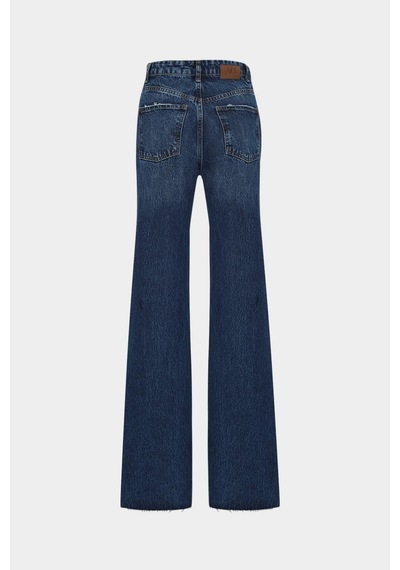 Açelyaokcu High Waist Wide Leg Kar Yıkama Geniş Paça Dikişsiz Jean Lacivert