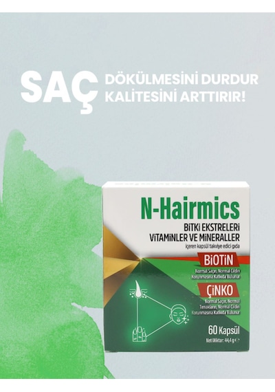 N-Hairmics Bitki Ekstreler İçeren Takviye Edici Gıda 60 Kapsül