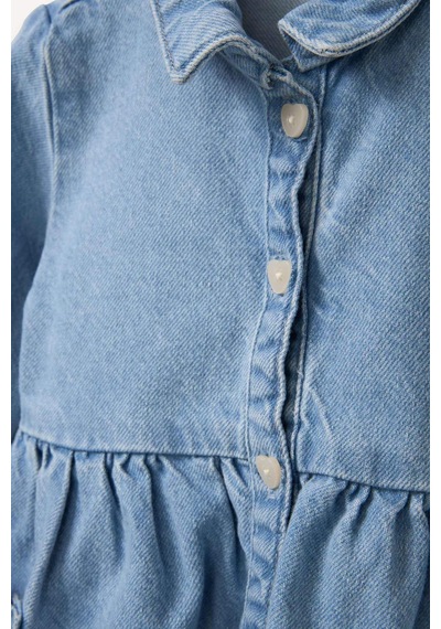 Defacto Uzun Kollu Jean Elbise Kız Bebek H0372a526smnm39 Mavi-nm39