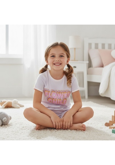 Bonbon Çocuk Pamuklu Baskılı Lila Renk 2'li Takım Cb1047