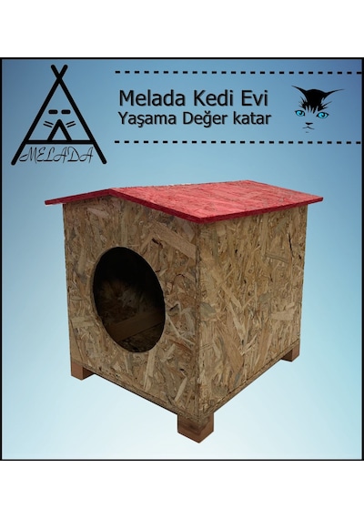 Melada Kedi Evi Dış Ortam Uygun Ahşap Kedi Evi Osb 39x37x34 Cm