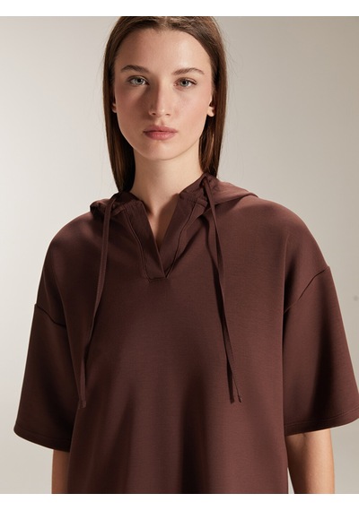 Lcw Everyday Kahverengi Düz Kısa Kollu Kadın Hoodie