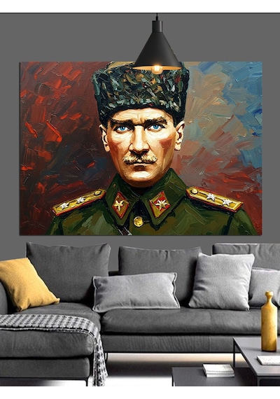 Asker Üniformalı Atatürk Dekoratif Kanvas - Mdf Ahşap Tablo
