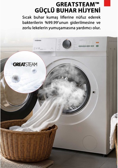 Toshiba TW-T21BU90UWTR WW 8 KG 1400 Devir Çamaşır Makinesi Beyaz