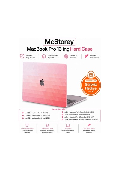 Macbook Pro 13 Sert Kapak A1706 A1708 A1989 A2159 A2251 A2289 A2338 M1 M2 Uyumlu İnce Hafif Mat Koruyucu Kılıf Kırmızı