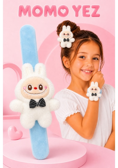 Peluş Bileklik Oyuncak Bileğe Vurunca Sarılan Slap Bileklik, Çok Amaçlı Saç Tokası Beyaz