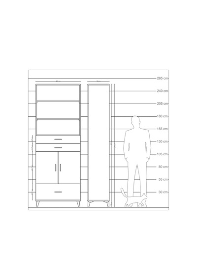 Arges Dolap 5 Raflı 3 Çekmeceli 2 Kapaklı 88x30x243 Antrasit-çam Antrasit