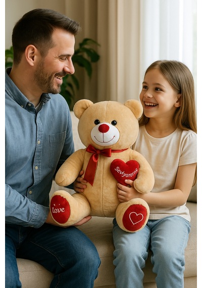 47 Cm Krem Kalpli Peluş Ayı Seni Seviyorum Hediyelik Ayıcık Sevgiliye Romantik Hediye