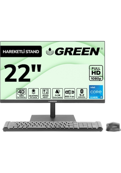 Green GX622 i5-12400 8 GB 512 GB SSD 22" W11 All In One Masaüstü Bilgisayar