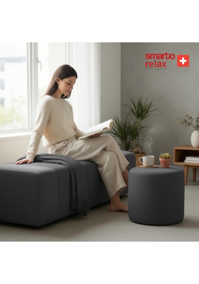Smarto Relax Puf Babyface Kumaş Silindir Puf 40 45 Cm Gri