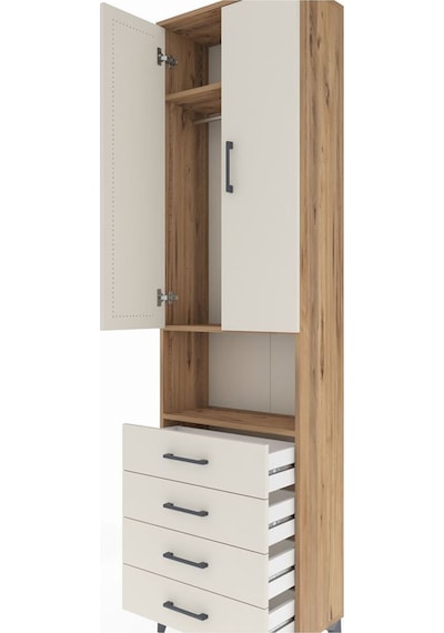 Arges Dolap 3 Raflı 4 Çekmeceli Tek Askılı 60x30x221 Çam-aytaşı Atlas Çam